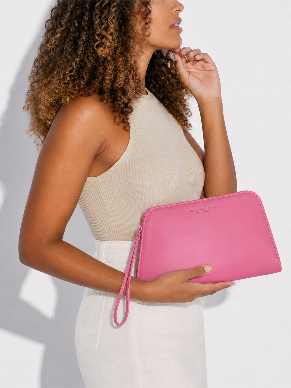 Narciso Rodriguez Hot Pink Leather Wristlet Clutch